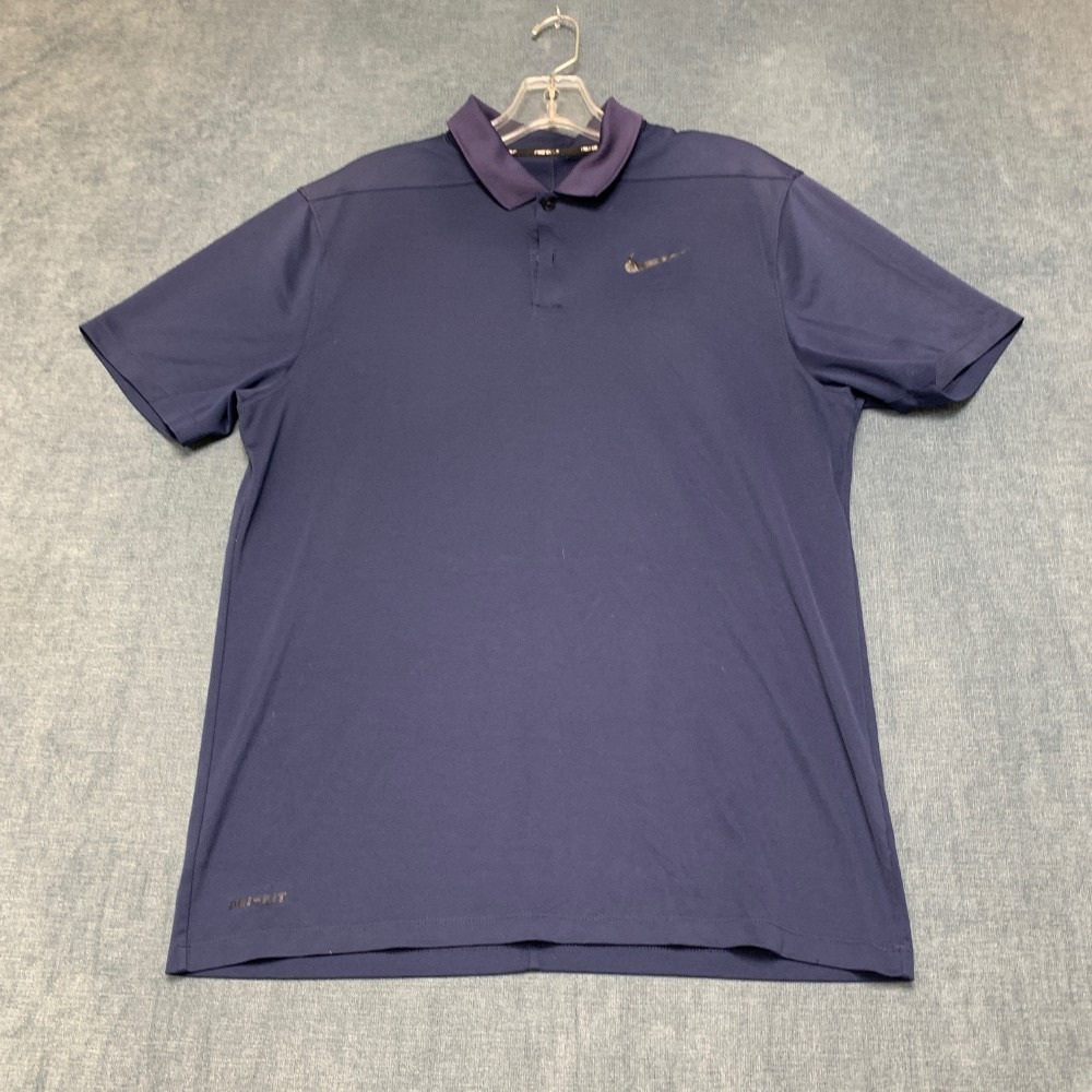 Nike Dri Fit Polo Shirt Mens Medium Navy Blue Swoosh Logo Tennis Golf Sportswear